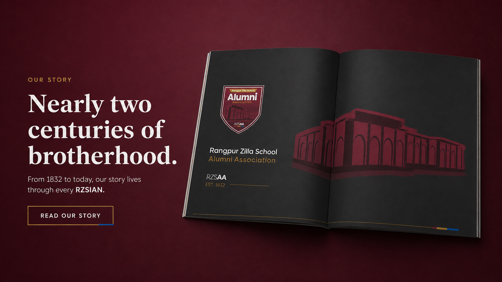 Our Story artwork celebrating nearly two centuries of Rangpur Zilla School brotherhood